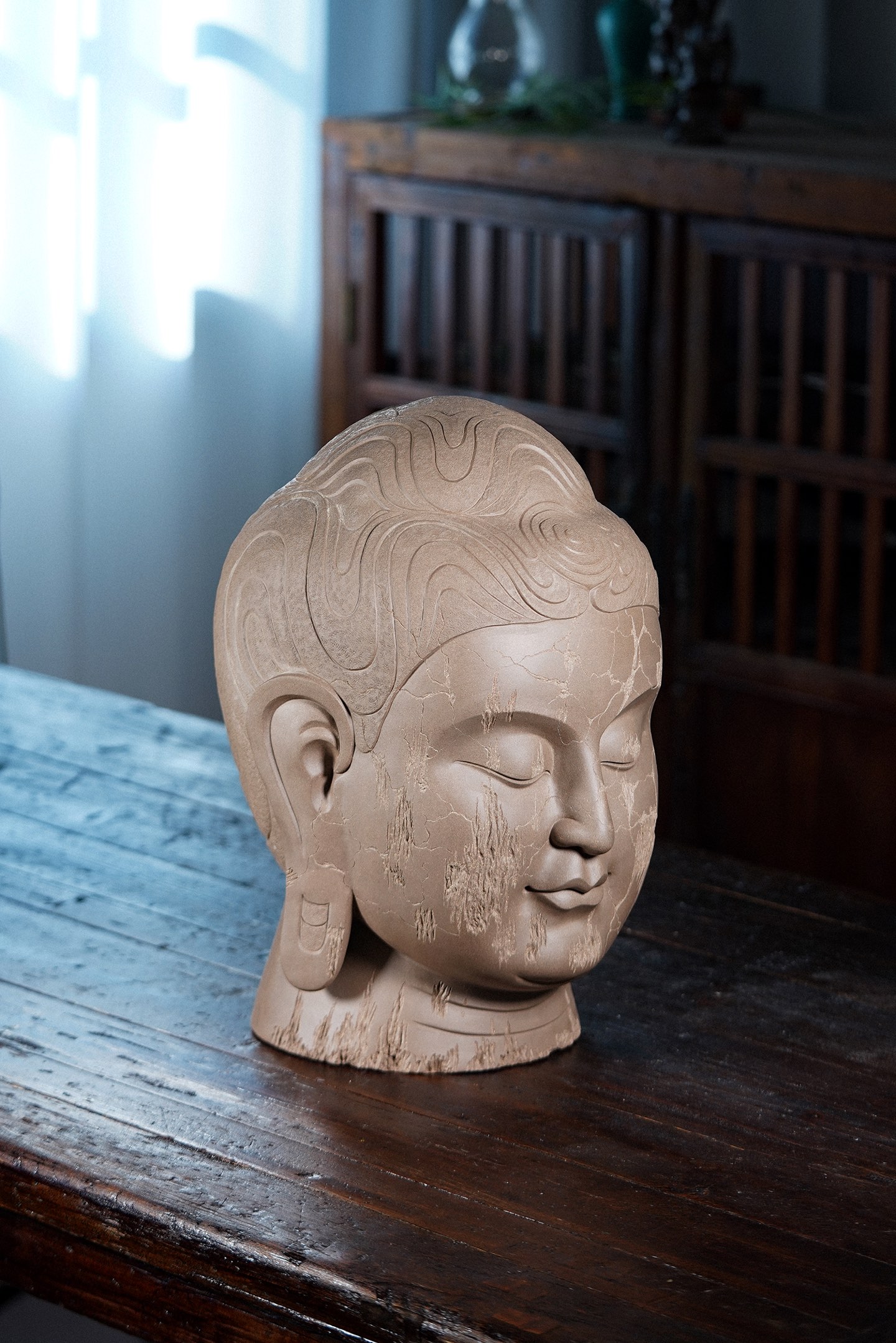 北齐佛头,宜兴紫砂雕塑 - Image 7